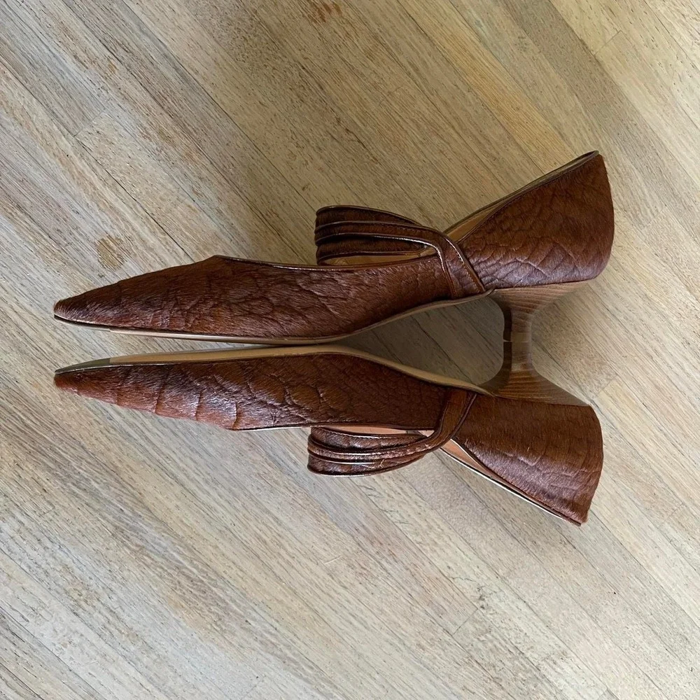 NIB Vintage Y2K Casadei Brown Gator Print Pony Hair Pointed Kitten Heels Sz‎ 8.5 - Picture 3 of 8